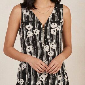 Express XS Black White Floral Zip Front Tank Top